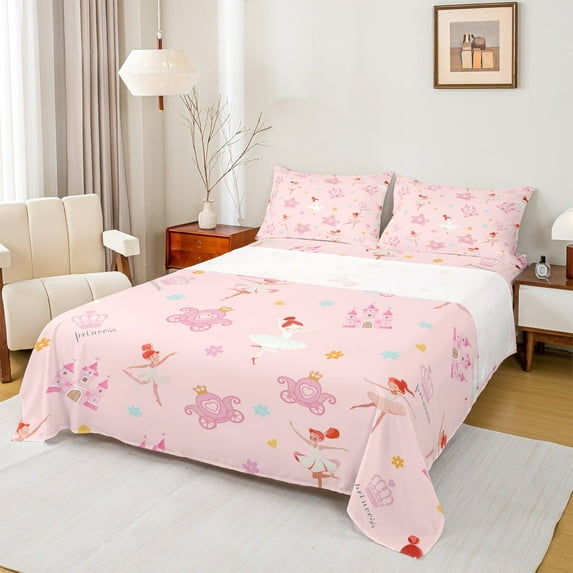 Homewish Kids Children Kawaii Princess Castle 4pcs Bed Sheets,Dance Ballet Girl King Sheets,Cartoon Flowers Super Cozy Sheet Set,Super Cozy Room Decor