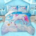 thumbnail image 1 of Homewish Kids Children Kawaii Unicorn Bedding Comforter Set 2pcs,Cartoon Animal Twin Comforter Sets Microfiber,Cute Rainbow Breathable Bedding Set,Super Cozy Room Decor,Reversible, 1 of 8