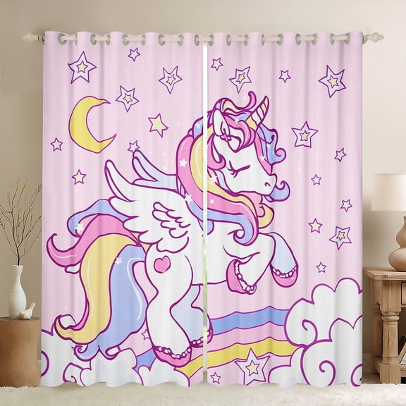 Homewish Kids Children Kawaii Unicorn Black Out Curtains,Cartoon Animal Curtains Pack of 2 (42x63 Each),Cute Rainbow Bedroom Curtains,Super Cozy Room Decor