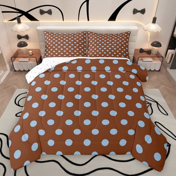Homewish Kids Children Retro Polka Dots 3 Pieces Queen Comforter Set,Minimalist Circle Ultra Soft Bedding Sets,Mid Century Vintage Geometric Bedding Comforter Set Breathable