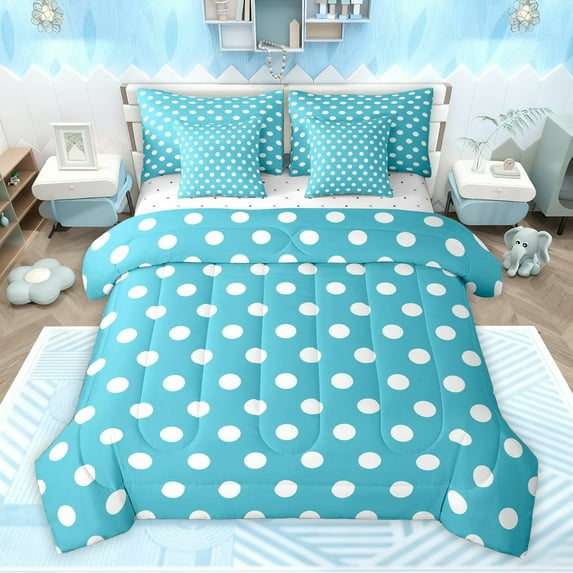 Homewish Kids Children Retro Polka Dots Bedding Comforter Set 7-Piece,Minimalist Circle King Bedding Sets,Mid Century Vintage Geometric Ultra Soft Bed Sheets,Ultra Soft Home Decor,Reversible