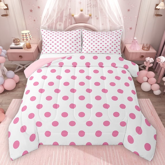 Homewish Kids Children Retro Polka Dots Full Size Comforter Sets 3-Piece,Minimalist Circle Bedding Comforter Set,Mid Century Vintage Geometric Lightweight Bedding Sets,Ultra Soft Home Decor