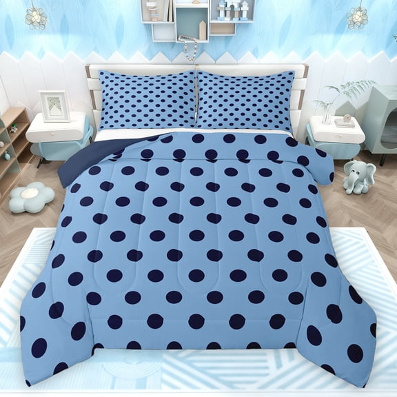 Homewish Kids Children Retro Polka Dots Full Size Comforter Sets 3-Piece,Minimalist Circle Bedding Comforter Set,Mid Century Vintage Geometric Lightweight Bedding Sets,Ultra Soft Home Decor