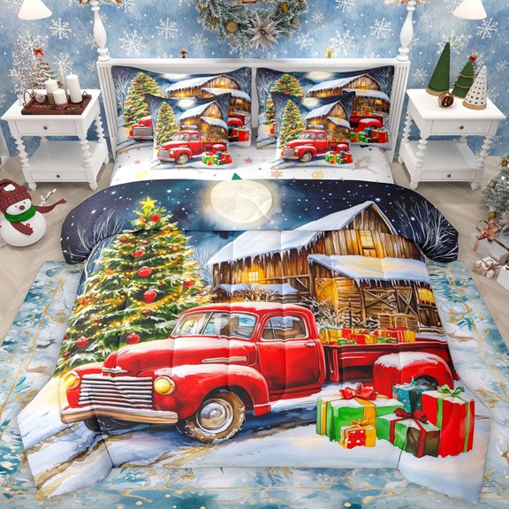 Homewish Kids Christmas Gifts 7-Piece Twin Bedding Sets,Western Rustic Farmhouse Bedding Comforter Set,Happy New Year Sheet Sets For Men Women,Luxury Bedroom Decor Reversible