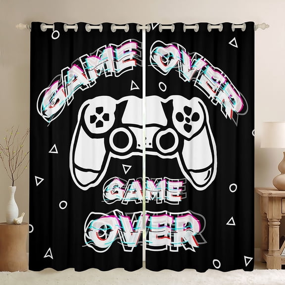 Homewish Kids Gamepad Controller Black Out Curtains, Black Game Console Curtains Pack of 2 (42x63 Each), Cartoon Video Game Theme Bedroom Curtains, Window Curtains Home Decor