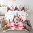thumbnail image 1 of Homewish Kids Princess Castle Bedding Comforter Set 7pcs, Pink Watercolor Bowknot Queen Bedding Sets, Oil Printing Reversible Queen Sheet Sets, Ultra Soft Bedroom Decor, 1 of 7