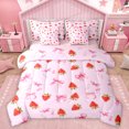 thumbnail image 1 of Homewish Kids Red Strawberry Bedding Comforter Set, Girly Pink Bow-tie King Bedding Sets, Cartoon Yummy Fruit Reversible Bed Sheets, Luxury Bedroom Decor, 1 of 7