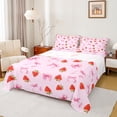 thumbnail image 1 of Homewish Kids Red Strawberry Twin Sheet Sets, Girly Pink Bow-tie Twin Fitted Sheet, Cartoon Yummy Fruit Flat Sheet, Luxury Bedroom Decor, 3-Piece, 1 of 7
