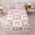 thumbnail image 1 of Homewish Kids Ribbon Bowknot Zipper Full Size Comforter Sets with Fitted Sheet and 2 Pillowcases,Pink First Letter K Zipper Bedding Set For Girls,Pink Reversible,4 Pieces, 1 of 7