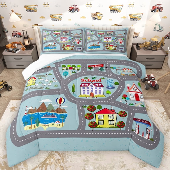 Homewish Kids School Queen Comforter Set,Rustic Farmhouse Cabin Bedding Sets,Hawaii Sea Beach Bedding Comforter Set For Girls Kids,Super Cozy Room Decor,3pcs