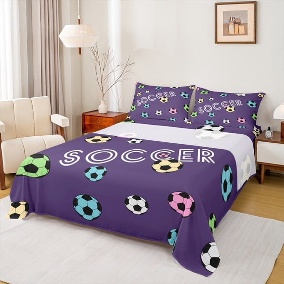 Homewish Kids Soccer Game Bed Sheets,Colorful Football King Sheets,Sport Theme Sheet Set For Boys,Microfiber Bedroom Decor,4 Pieces