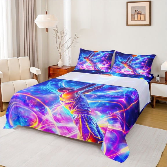 Homewish Kids Sport Game Bed Sheets,Baseketball Lover King Sheets,Neon Purple Blue Sheet Set For Boys Teens,Microfiber Bedroom Decor,4-Piece
