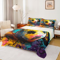 Homewish Kids Teenagers Sport Soccer Print Twin Sheet Sets 3pcs,Abstract Football Gamer Twin Fitted Sheet Microfiber,Watercolor Graffiti Splash Breathable Flat Sheet,Ultra Soft Home Decor