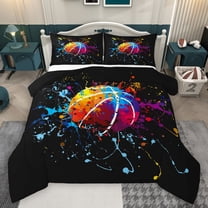 Homewish Kids Teens Basketball Print Bedding Comforter Set 2pcs,Sport Gamer Twin Comforter Sets Microfiber,Graffiti Splash Breathable Bedding Set,Microfiber Bedroom Decor,Reversible
