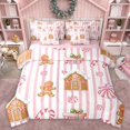thumbnail image 1 of Homewish Kids Teens Christmas Gingerbread Man Twin Bedding Sets 7-Piece,Pink Geometric Stripes Bedding Comforter Set Microfiber,Xmas Candy Cane Breathable Sheet Sets,Ultra Soft Home Decor,Reversible, 1 of 8