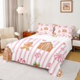 thumbnail image 1 of Homewish Kids Teens Christmas Gingerbread Man Twin Sheet Sets 3pcs,Pink Geometric Stripes Twin Fitted Sheet Microfiber,Xmas Candy Cane Breathable Flat Sheet,Ultra Soft Home Decor, 1 of 7