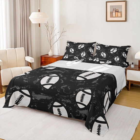 Homewish Kids Teens Football Print Twin Sheet Sets 3pcs,Sport Theme Twin Fitted Sheet Microfiber,Ball Gamer Breathable Flat Sheet,Microfiber Bedroom Decor