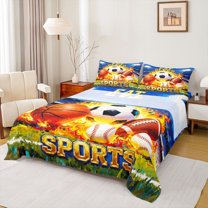 Homewish Kids Teens Football Soccer Basketball Baseball Print Twin Sheet Sets 3pcs,Sport Theme Twin Fitted Sheet Microfiber,Ball Gamer Breathable Flat Sheet,Microfiber Bedroom Decor