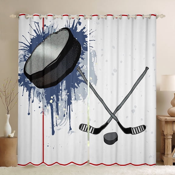Homewish Kids Teens Ice Hockey Blackout Curtains Set of 2 (52x84 Each),Sport Gamer Window Curtains,Abstract Graffiti Splash Curtains and Drapes,Breathable Home Decor