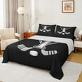 thumbnail image 1 of Homewish Kids Teens Ice Hockey Queen Sheet Sets 4-Piece for Boys Girls, Black Gray Monogrammed Flat Sheet, Sports Theme Queen Fitted Sheet, Microfiber Bedroom Decorative, 1 of 7