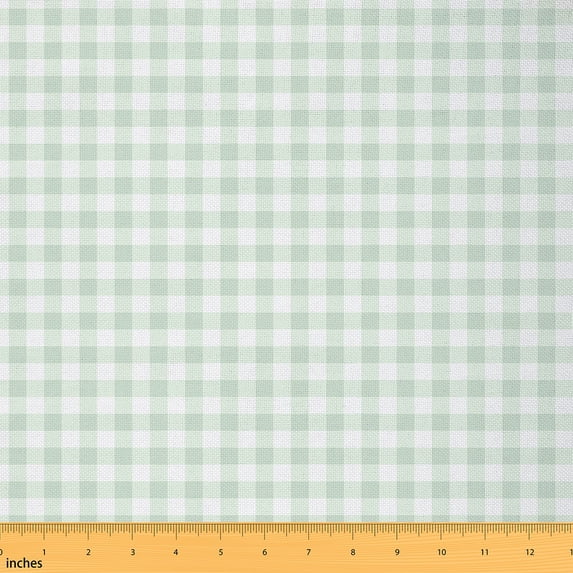 Homewish Kids Vintage Checkered 01, Square Rectangle Checkered Room Decor Fabric by the Yard, Kawaii Green Plaid Sewing Fabric, Breathable Home Decor