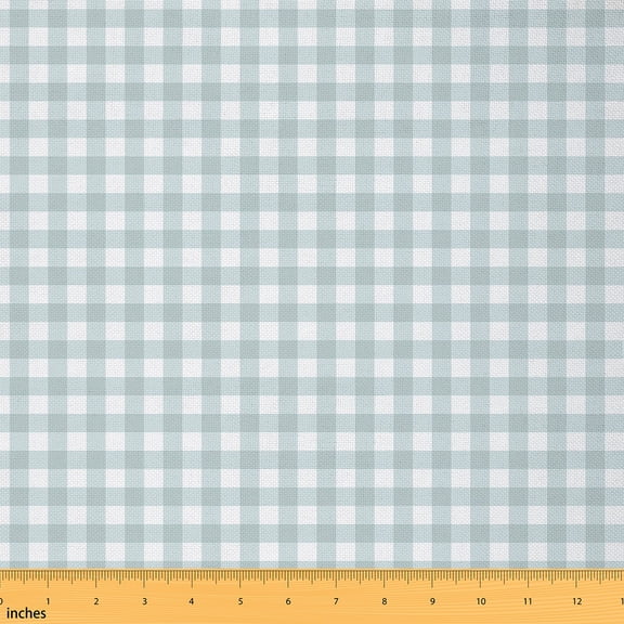 Homewish Kids Vintage Checkered Fabric by the Yard 1 Yard, Square Checkered Room Decor Fabric by the Yard, Cartoon Powder Blue Plaid Sewing Fabric, Luxury Bedroom Decor