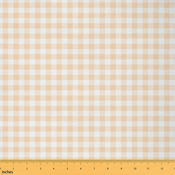 Homewish Kids Vintage Checkered Fabric by the Yard 1 Yard, Square Checkered Room Decor Fabric by the Yard, Kawaii Orange Plaid Sewing Fabric, Microfiber Bedroom Decor