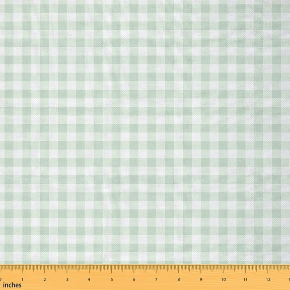 Homewish Kids Vintage Checkered Fabric by the Yard 1 Yard, Square Rectangle Checkered Room Decor Fabric by the Yard, Kawaii Green Plaid Sewing Fabric, Breathable Home Decor
