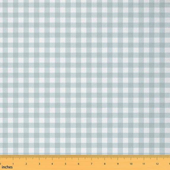 Homewish Kids Vintage Checkered Fabric by the Yard 2 Yards, Square Checkered Sewing Fabric, Cartoon Powder Blue Plaid Fabric for Sewing, Luxury Bedroom Decor