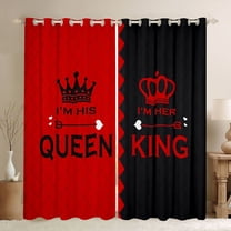 Homewish King Crown Black Out Curtains,Queen Letter Pattern Curtains Pack of 2 (42x63 Each),Red Black Rhombus Bedroom Curtains For Girls Kids,Breathable Home Decor