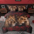 thumbnail image 1 of Homewish King and Queen Twin Bedding Sets 7-Piece, Romantic Animal Lion Bedding Comforter Set, Romantic Anniversary Rose Reversible Sheet Sets, Super Cozy Room Decor, 1 of 7
