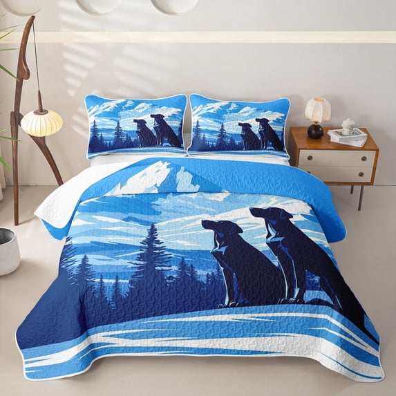 Homewish Labrador Retriever Animal Twin Quilt Set,Snow Mountain Pine Twin Coverlet Set,Blue,2-Piece