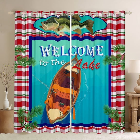 Homewish Lake Camper Black Out Curtains,Rustic Farmhouse Ship Curtains Pack of 2 (42x63 Each),Pike Fish Bedroom Curtains For Super Cozy Room Decor