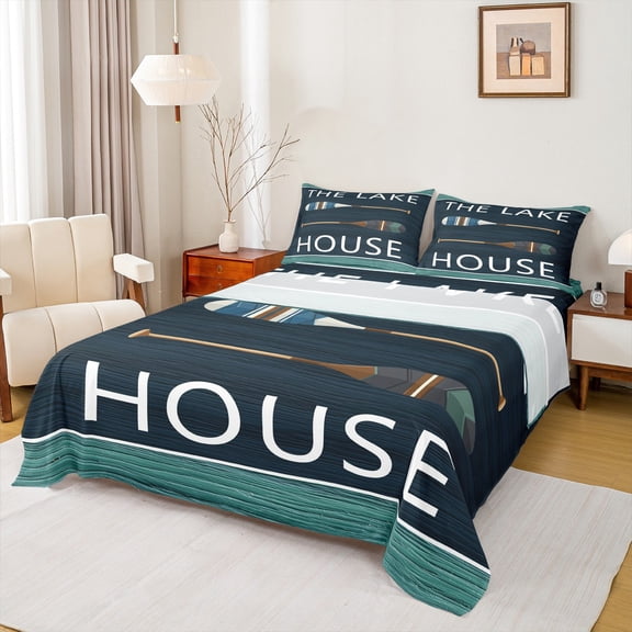 Homewish Lake House 4-Piece King Sheet Set, Retro Paddle, Blue Teal