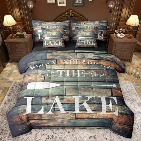 Homewish Lake House 7-Piece Twin Bedding Sets,Old Barn Door Bedding Comforter Set,Rustic Farmhouse Cabin Sheet Sets For Boys Kids,Microfiber Bedroom Decor Reversible