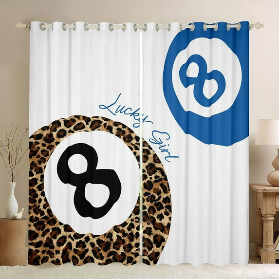 Homewish Laoperd Billiard Print Curtains Pack of 2 (42x84 Each),Ball Sport Gamer Curtains Blackout,Blue White Brown Bedroom Curtains For Girls Boys,Luxury Bedroom Decor
