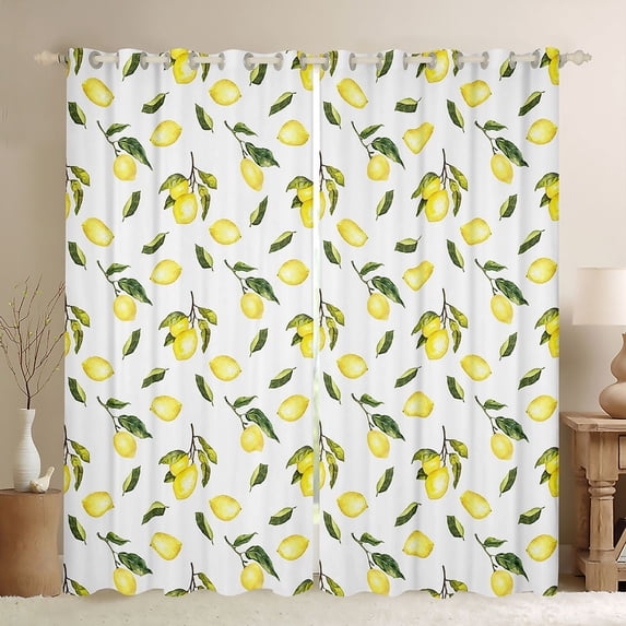 Homewish Lemon Blackout Curtains Set of 2 (52x84 Each),Fruit Theme Window Curtains,Yellow White Green Curtains and Drapes For Kids,Breathable Home Decor