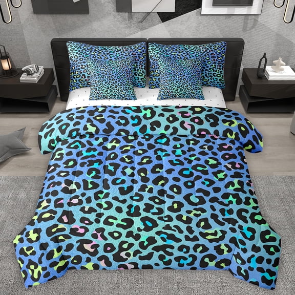 Homewish Leopard Cheetah Pattern 7-Piece Twin Bedding Sets,Chic Modern Aesthetic Bedding Comforter Set,Jungle Animal Sheet Sets For Menw Omen,Ultra Soft Home Decor