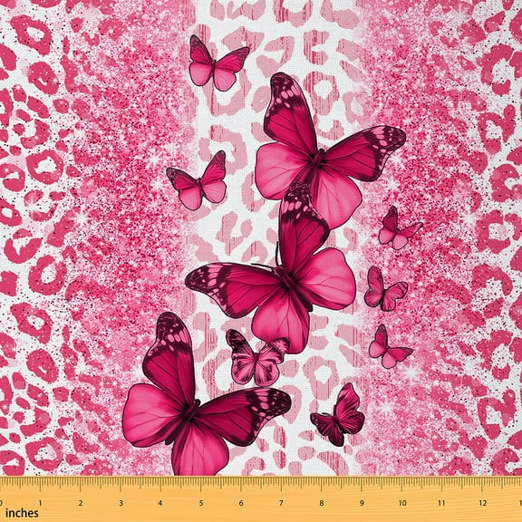 Homewish Leopard Cheetah Print Adult Fabric by the Yard 1 Yard, Fashion Valentines Day Room Decor Fabric by the Yard, Glitter Pink Butterfly Sewing Fabric, Microfiber Bedroom Decor