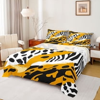 Homewish Leopard Cheetah Print Bed Sheets for Adult, Orange Polkadots Art King Sheets, Fashion Wildlife Sheet Set, Ultra Soft Bedroom Decor, 4pcs
