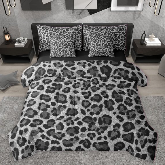 Homewish Leopard Cheetah Print Bedding Comforter Set 7-Piece for Kids Children Teens,Abstract Geometric King Bedding Sets,Jungle Animal Print Ultra Soft Bed Sheets,Super Cozy Room Decor,Reversible