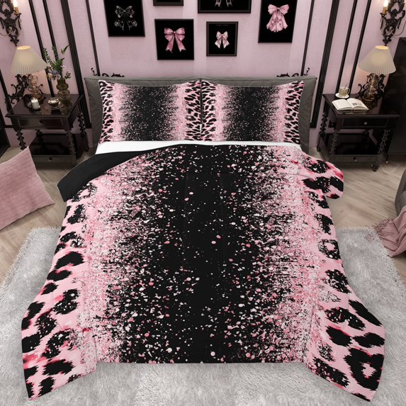 Homewish Leopard Print 2pcs Bedding Comforter Set For Children Teens Female Girls,Bling Glitter Twin Comforter Sets,Dreamy Princess Breathable Bedding Set,Super Cozy Room Decor,Reversible