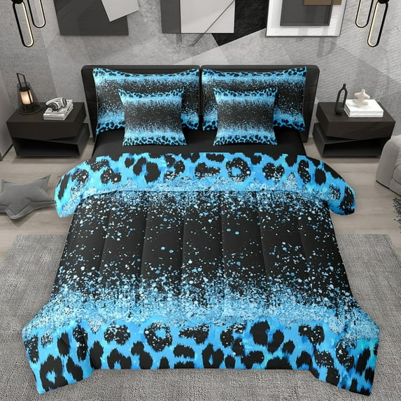 Homewish Leopard Print 7-Piece Bedding Comforter Set For Children Teens Female Girls,Bling Glitter King Bedding Sets,Dreamy Princess Ultra Soft Bed Sheets,Super Cozy Room Decor,Reversible