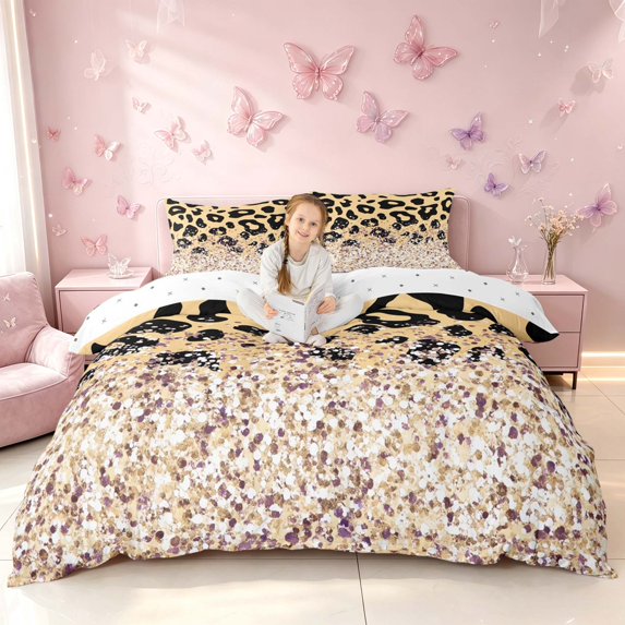 Homewish Leopard Print Bedding, Gold Blings Print Duvet Cover Full, Reversible, 3 Pieces 1 Duvet Cover and 2 Pillowcases