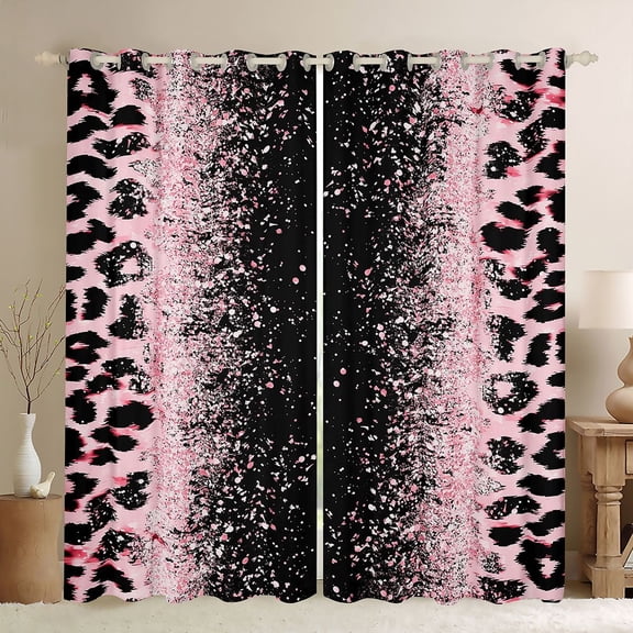 Homewish Leopard Print Blackout Curtains Set of 2 (52x84 Each) For Children Teens Female Girls,Bling Glitter Window Curtains,Dreamy Princess Curtains and Drapes,Super Cozy Room Decor