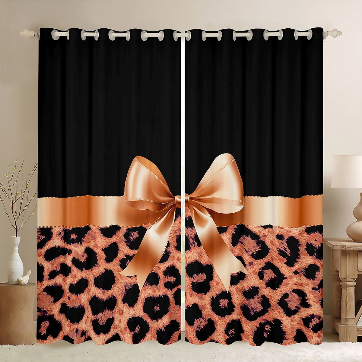 Homewish Leopard Print Blackout Curtains Set of 2 (52x84 Each) For