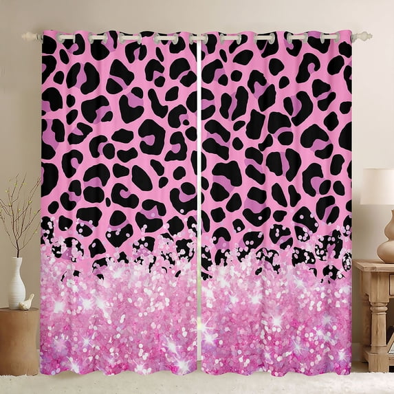 Homewish Leopard Print Blackout Curtains Set of 2 (52x84 Each), Pink Blings Print Curtain