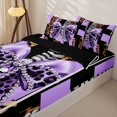 thumbnail image 1 of Homewish Leopard Print Bow Girls Zipper Twin Comforter Sets with Fitted Sheet and 2 Pillowcases, Purple Fashion Ribbon Zipper Bedding Set, Black Reversible, 4pcs, 1 of 6