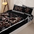thumbnail image 1 of Homewish Leopard Print Bow Heart Zipper Full Size Comforter Sets with Fitted Sheet and 2 Pillowcases for Girls, Brown Ribbon Zipper Bedding Set, Black Reversible, 4-Piece, 1 of 6