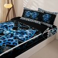 thumbnail image 1 of Homewish Leopard Print Bow Heart Zipper Twin Comforter Sets with Fitted Sheet and 2 Pillowcases for Boys Girls, Blue Ribbon Zipper Bedding Set, Black Reversible, 4pcs, 1 of 6